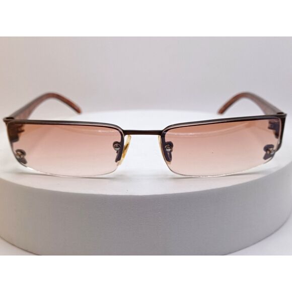 L.E.I. Brand Half Rim Red Orange Patterned Arms Brown Tinted Lens Sunglasses - Picture 1 of 8